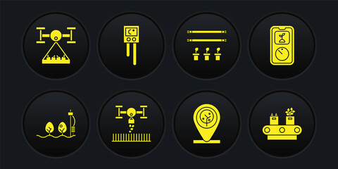 set standalone sensor and plant, smart farming technology, with drone, location tree, bulb, temperat