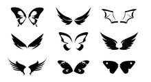 Set Black Butterfly Wings. Vector Illustrations.