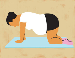 Wall Mural - illustration pregnant woman in labor using  hands and knees birth position 