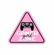 Gamer zone sign vector illustration with game controller icon and pixel text. Gamer girl zone pink design for banner, logo, sticker, print isolated on white background. Flat style vector illustration