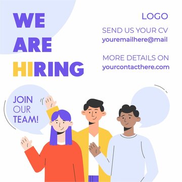 Wall Mural - Trendy recruitment banner design with flat style diverse people characters. We are hiring template for post, flyer etc. Vector illustration. Open vacancy design template concept. Join Our Team.