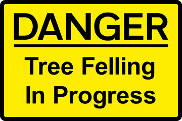 Wall Mural - Tree falling in progress danger sign. Black on black background. Traffic signs and symbols.