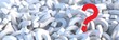 © Rawf8 - Red question mark on white color questionmarks pile background. FAQ concept. 3d illustration