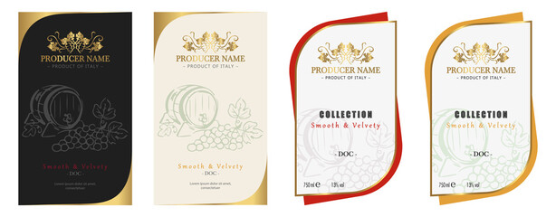 Red and white wine label. Special collection best quality grape varieties and premium wine brand