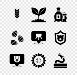 Wall Mural - Set Wheat, Plant, Pack full of seeds of plant, Pig, Sunflower, Garden hose, Seeds and Udder icon. Vector