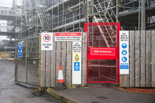 Construction Site Health And Safety Message Rules Sign Board Signage On Fence Boundary