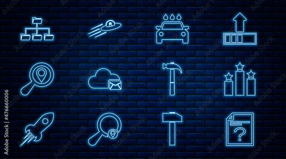 Set line Unknown document, Ranking star, Car wash, Cloud mail server ...
