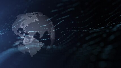 Looping computer cyberspace network lines with earth planet rotation.