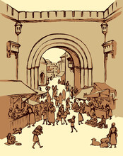 Old Eastern City. Vector Drawing