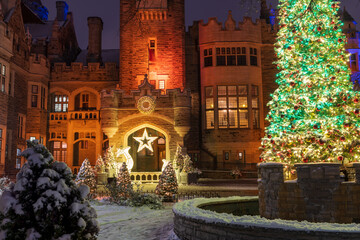 Wall Mural - Casa Loma winter night illumination. historic castle in Toronto city. Ontario, Canada.