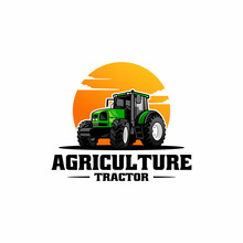 Green Agricultural Tractor With Sky Background Logo Design