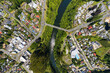Aerial drone panoramic view over Cambridge and Leamington, in the Waikato region of New Zealand