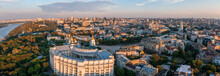 Beautiful Sunset Over Kyiv City From Above. Magical City Center View.