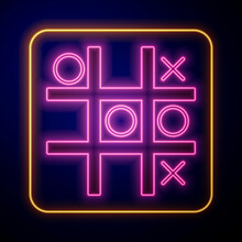 Glowing Neon Tic Tac Toe Game Icon Isolated On Black Background. Vector
