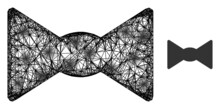 Vector Net Bow Tie Icon With Spots. Geometric Hatched Frame 2D Network Based On Bow Tie Icon, Generated With Crossing Lines, With Round Spots.