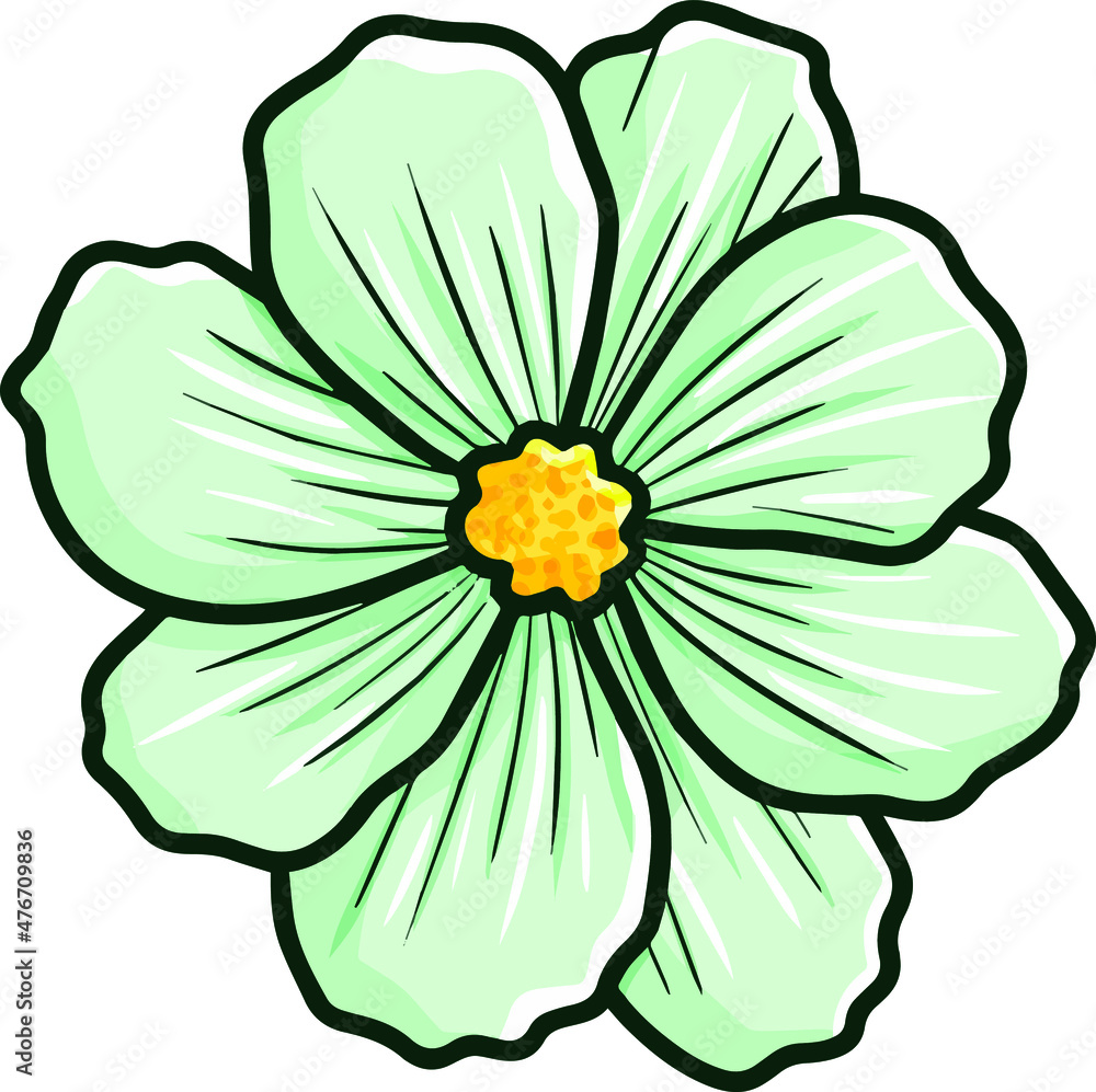 Beautiful green yellow flower in cartoon style Stock Vector | Adobe Stock, image size:1000x997