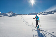 Ski Touring Uphill Track With A Skirt Following It