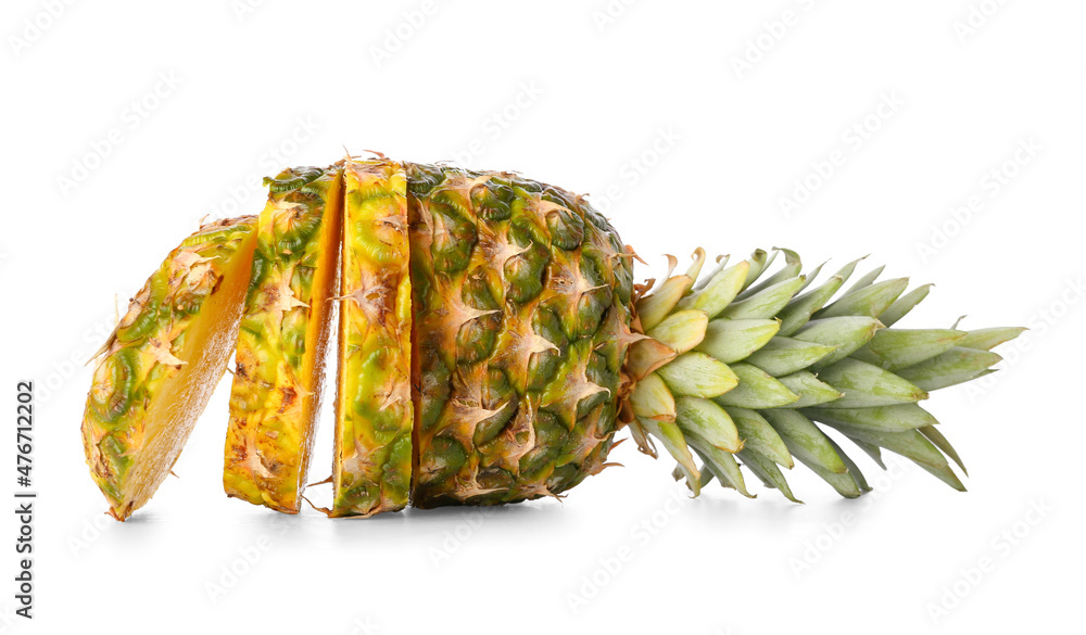 Cut pineapple isolated on white background