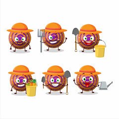 Sticker - Farmer orange spiral gummy candy cute mascot character with fork