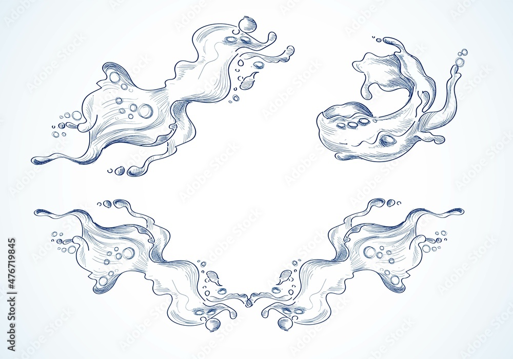 Hand drawn sketch different sea waves set Stock Vector | Adobe Stock