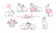 © AnnstasAg - Set of line art minimalistic rabbits with hearts. Love and Valentine's Day. Hand drawn cute animal collection for love confession and greeting cards