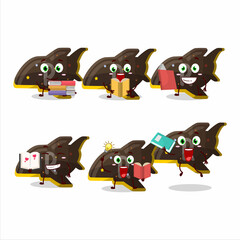 Sticker - A picture of plane chocolate gummy candy cartoon character concept reading an amusing book