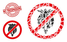 Simple Geometric Forbid Opium Poppy Mosaic And No Trespassing Textured Stamp Print. Red Stamp Includes No Trespassing Title Inside Round And Lines Template.