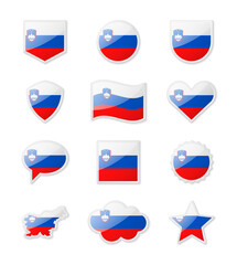 Wall Mural - Slovenia - set of country flags in the form of stickers of various shapes.