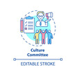 Culture committee concept icon. Cross team and department values abstract idea thin line illustration. Isolated outline drawing. Editable stroke. Roboto-Medium, Myriad Pro-Bold fonts used