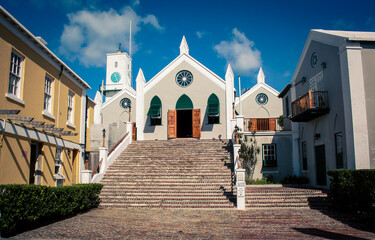 pastel church and steps in bermuda