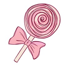 Simple Linear Illustration Of A Pink Lollipop With A Bow
