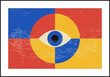 Minimalist 20s geometric design poster with human eye, vector template