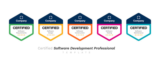 Wall Mural - certified software development professional vector design template. certificate company training bad
