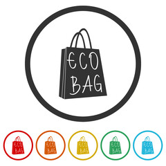 Sticker - Eco bag icon isolated on white background, color set