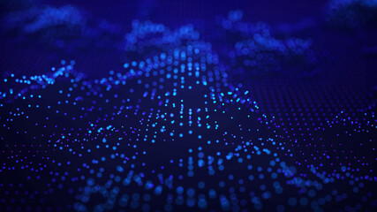 Leinwandbilder - Abstract blue background of points. Falling cyber particles. Big data stream. 3d rendering