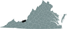 Black Highlighted Location Map Of The Giles County Inside Gray Administrative Map Of The Federal State Of Virginia, USA