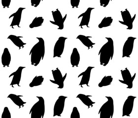 Sticker - Vector seamless pattern of hand drawn penguins silhouette isolated on white background