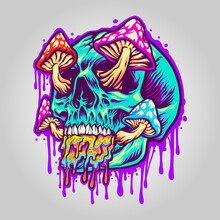 Mushroom With Scary Blue Skull Head Vector Illustrations For Your Work Logo, Mascot Merchandise T-shirt, Stickers And Label Designs, Poster, Greeting Cards Advertising Business Company Or Brands.