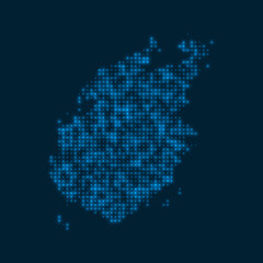 Wall Mural - Paros dotted glowing map. Shape of the island with blue bright bulbs. Vector illustration.