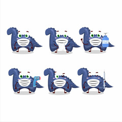 Sticker - A picture of blue dinosaur gummy candy cartoon design style keep staying healthy during a pandemic