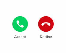 Accept And Decline Call Phone Icon. Answer And Reject Button Sign Symbol Vector