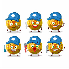 Wall Mural - mechanic yellow spiral gummy candy cute mascot character with pliers