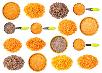 Wall Mural - set of various red lentils cutout on white