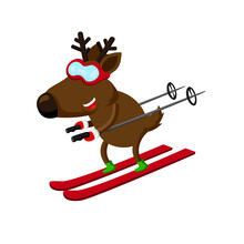 Cute Cartoon Style Illustration Of A Reindeer Skiing