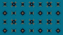 Abstract Seamless Pattern With Decorative Golden Orange And Black Elements On Blue Background 
