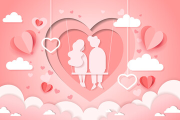 Wall Mural - valentine day background with paper cut style