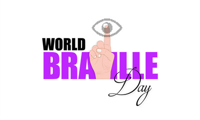 Creative Template Design for World Braille Day. Editable Illustration of Hand with Index Finger Reading Braille Language.