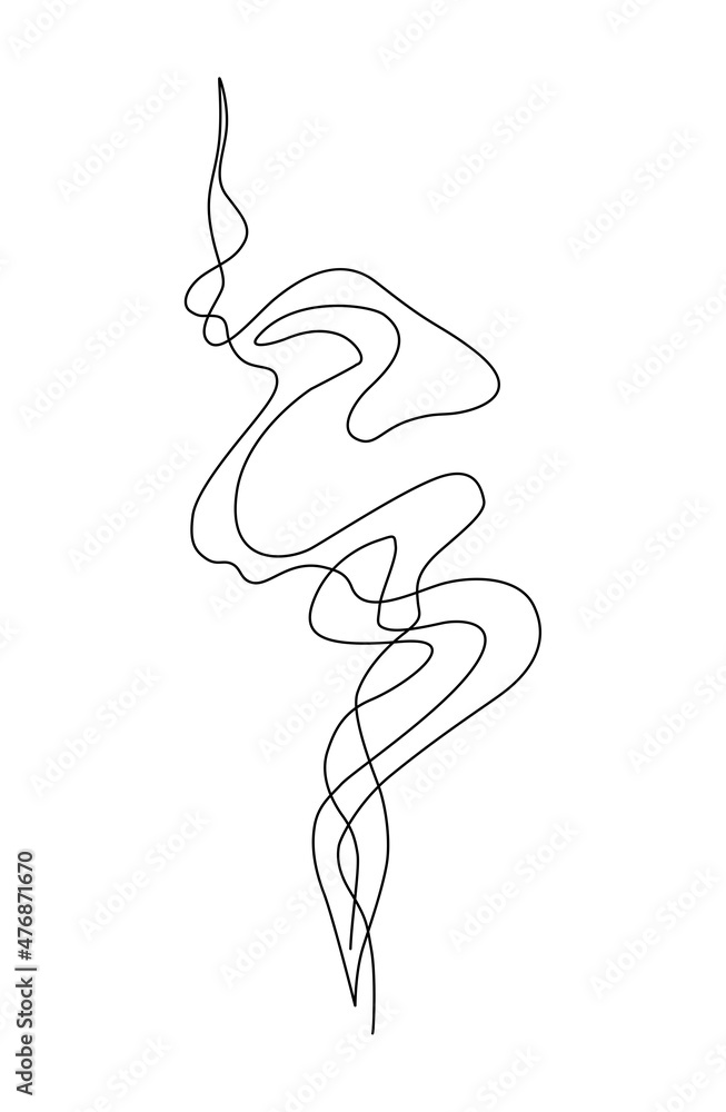 Smoke. Curls of cigarette smoke. Steam cloud. Continuous line drawing ...