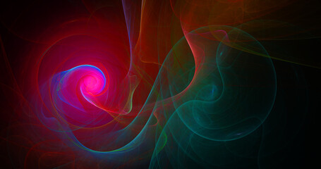 Wall Mural - abstract colorful swirl lines on dark background. fantastic glowing fractal shapes. festive wallpape