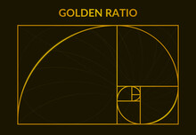 Golden Fibonacci Number, Golden Section, Spiral Proportion Poster. Fibonacci Perfect Proportion Golden Ratio Vector Background Illustration. Golden Ratio Sign